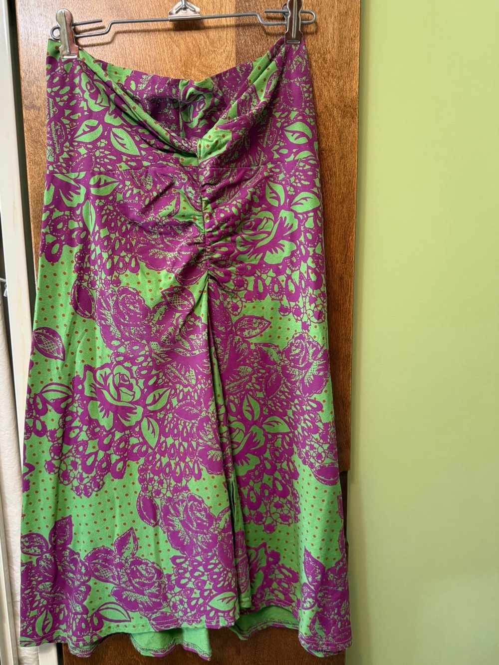 TITLE NINE Green midi Skirt/mini dress with Purple Floral Waistband. Versatile!